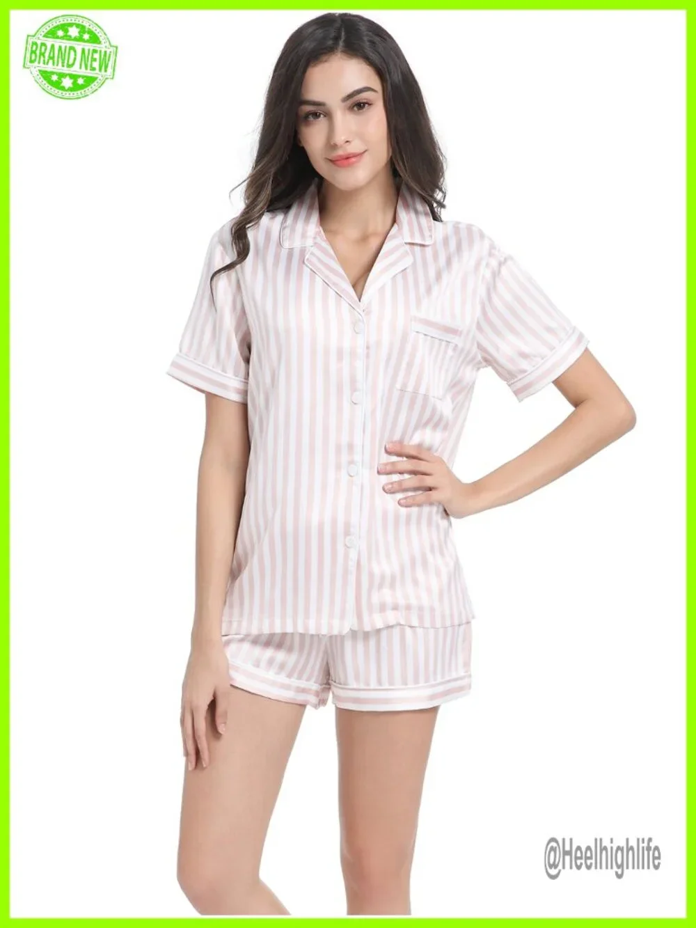 Women's Satin Pajama Set 2-Piece Button Down Short Sleeve Silky Sleepwear